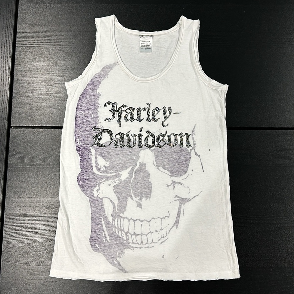 Harley-Davidson Skull Design Tank Top with Stone Embelished Logo - M